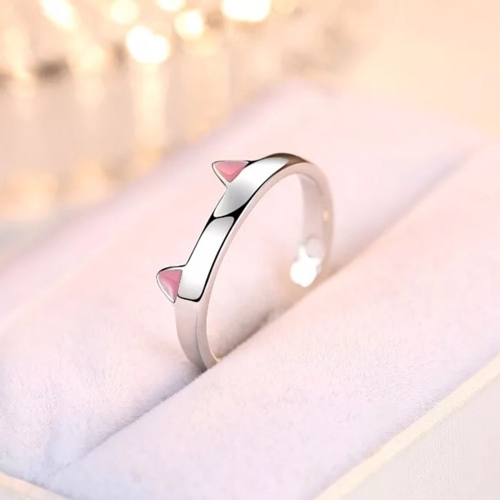 New Sterling Silver 925 Cat Ears Adjustable Ring